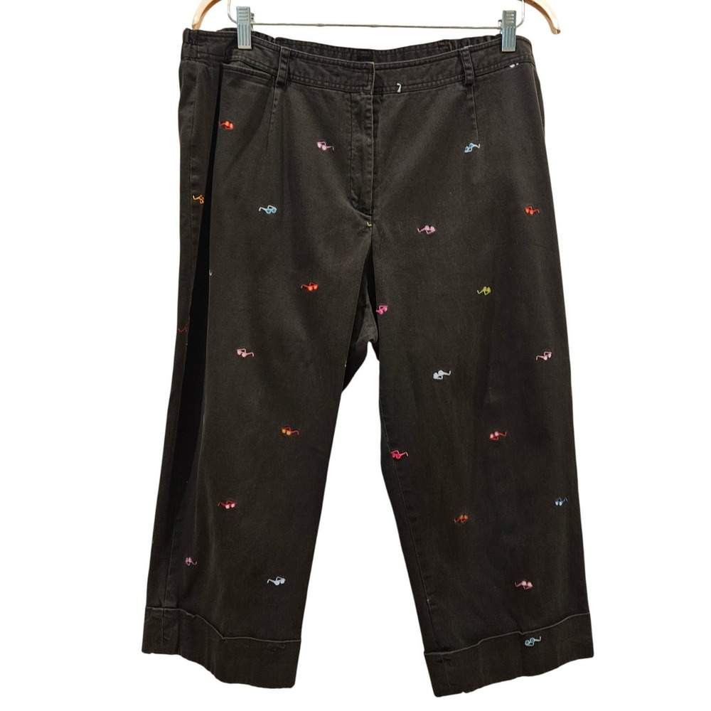 Raffaella Woman‎ Black Embroidered Sunglasses Capri Pants Size 18W